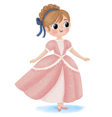 Cute Cartoon Girl in Pink Princess Dress Illustration