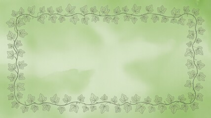A light green background with a border of ivy leaves and vines forming a rectangular shape around it