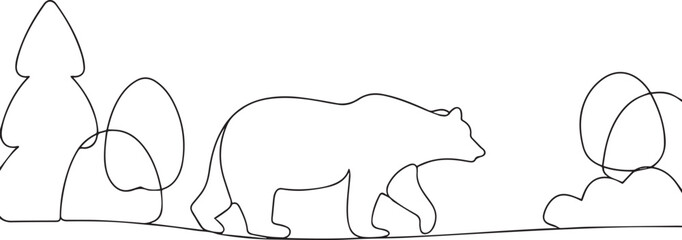 Bear walking one continuous line art, Vector illustration, One line art, Line art graphic style