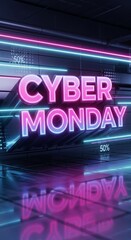 Cyber Monday 3d text with neon glow. Digital art for advertising promotion, discount sale, and online shopping event.