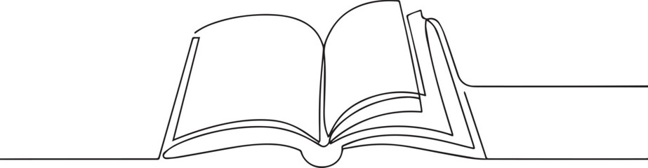 Book open with page one continuous line art, Vector illustration, One line art, Line art graphic style