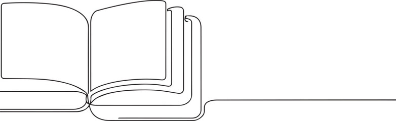 Book open with page one continuous line art, Vector illustration, One line art, Line art graphic style
