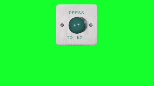 hand pressing an industrial press to exit button green screen
