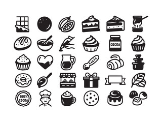 Chocolate  Cocoa and Dessert Shop Glyph Icons Set - Bakery Sweet Treats and Pastry set