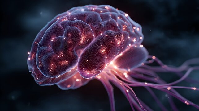 Visualize intricate neural networks firing with vibrant energy, representing advanced cognition and innovative thinking in a dark, abstract space.