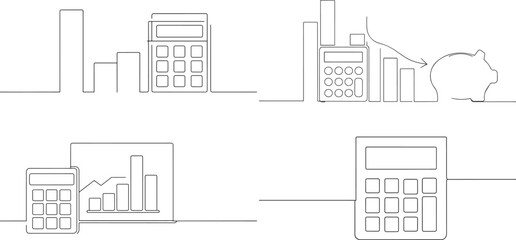 A group of Calculator Busines one continuous line art, Vector illustration, One line art, Line art graphic style