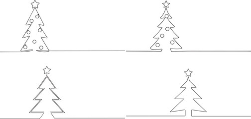 A group of  Christmas tree one continuous line art, Vector illustration, One line art