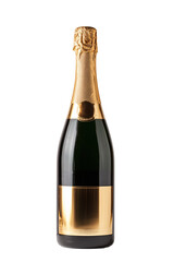 Elegant champagne bottle without a label, isolated on a white background. Ideal for product mockups, branding, packaging design, or festive beverage advertising.