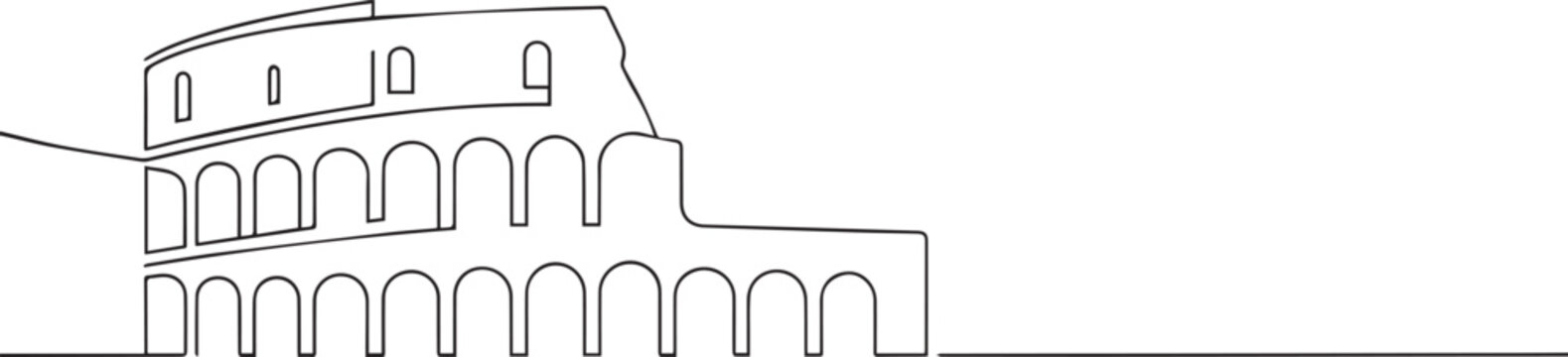 Colosseum rome one continuous line art, Vector illustration, One line art