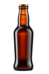 Brown beer bottle, isolated glass container for beverage mockup on white background, realistic 3D presentation.