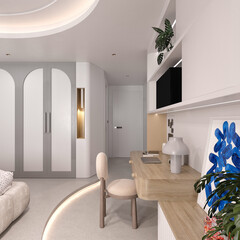 3d render modern bedroom hotel room