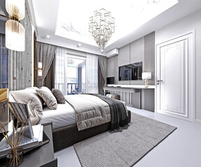 3d render modern bedroom hotel room