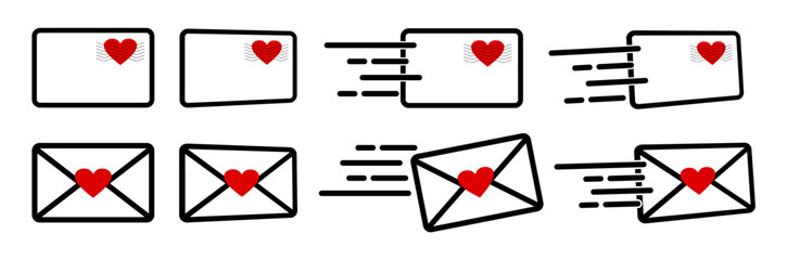 Collection of envelope with heart seal and heart stamp. 