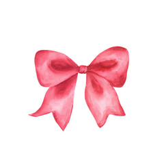 Christmas red bow. Hand-painted watercolor illustration. Isolated element on a white background. For seasonal design, invitational and greeting cards, scrapbooking, posters, prints.