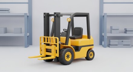 Bright yellow forklift ready for efficient warehouse operations and logistics, showcasing modern industrial equipment for cargo handling.