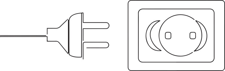 Electric plug and socket one continuous line art, Vector illustration, One line art, Line art graphic style