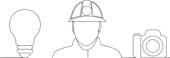 Construction worker one continuous line art, Vector illustration, One line art, Line art graphic style
