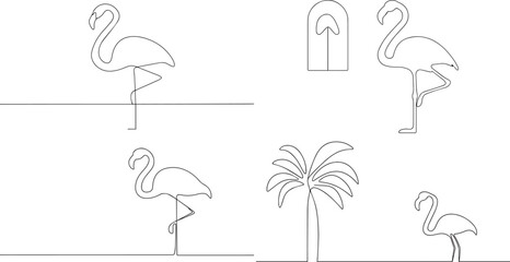 A group of Flamingo one continuous line art, Vector illustration, One line art, Line art graphic style