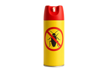 Yellow insect spray can with red cap and bug symbol isolated on white background representing pest control protection hygiene extermination and home safety chemical product design