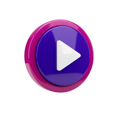 Modern volumetric magenta and violet play button interface element for digital media control.