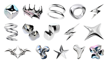 PNG Abstract metallic 3D shapes collection, element set on transparent background