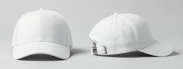 Two views of a minimalist white sports cap, showing the brim and the adjustable rear strap.