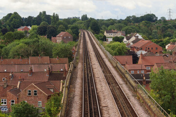 The railway viaduct at Yarm showing the view of the track