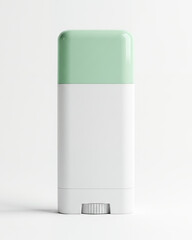 Minimalist White and Mint Green Solid Cosmetic Stick Container Product Shot on a Clean Studio Surface.