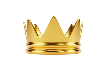 Highly detailed 3D rendering of a majestic, shining golden royal crown isolated on white surface.