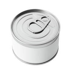 Silver round tin can template featuring a blank white label and metallic pull ring opener mechanism.