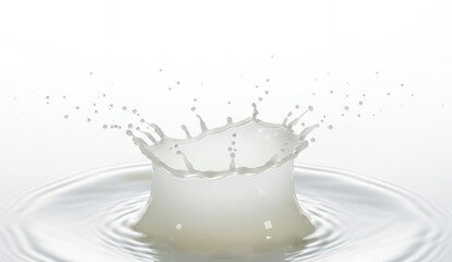 Spectacular close-up of a white liquid splash crown formation with airborne droplets