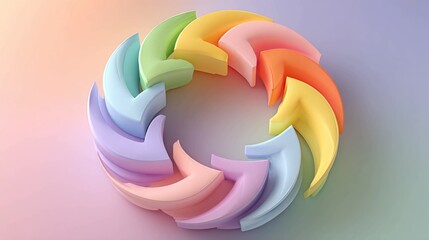 Vibrant circular flow of abstract pastel arrows symbolizing progress, teamwork, and dynamic cycles of innovation and growth