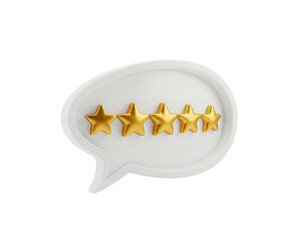 Excellent five-star rating feedback displayed inside a clean 3D rendered white speech bubble icon.
