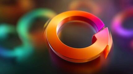 Dynamic circular arrow symbol glowing with vibrant gradient colors, representing progress, cycles, and continuous movement in modern design