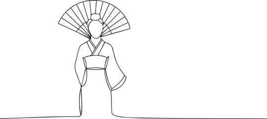 Japanese geisha one continuous line art, Vector illustration, One line art, Line art graphic style