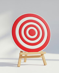 Achieving success: A detailed 3D illustration of a vibrant red bullseye on a wooden display