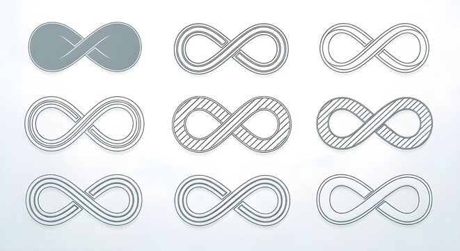 Conjunto de iconos infinito.
 Infinito, eternidad, infinito, interminable, s&iacute;mbolos de bucle.
 Iconos de colecci&oacute;n infinita ilimitada estilo plano - Vector de stock