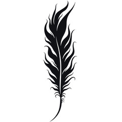 Fototapeta premium Black feather tattoo design with artistic flames and curves 