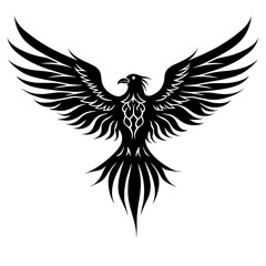 Obraz premium Black tribal phoenix bird illustration with outstretched wings 