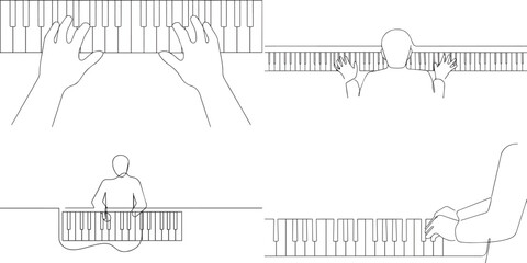A group of musician playing piano one continuous line art, Vector illustration, One line art, Line art graphic style
