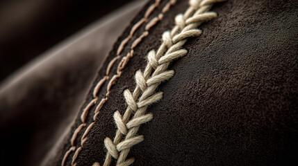Macro Detail of Double-Stitched Seam on Brown Suede Jacket