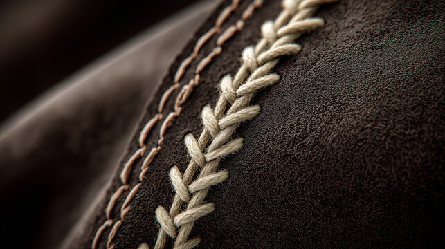 Macro Detail of Double-Stitched Seam on Brown Suede Jacket