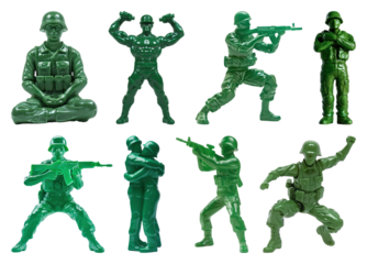 PNG Plastic toy soldiers posed creatively, element set on transparent background