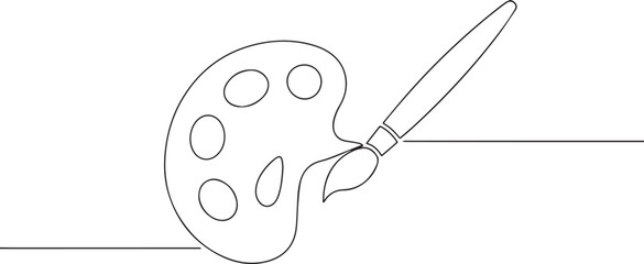 Paintbrush with pallet one continuous line art, Vector illustration, One line art, Line art graphic style