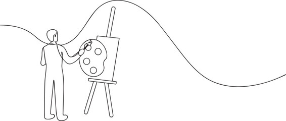 Painter painting one continuous line art, Vector illustration, One line art, Line art graphic style
