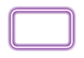 Glowing purple neon square frame on transparent background. PNG file. Banner design. Retrowave, synthwave, vaporwave illustration. Party and sales concept.