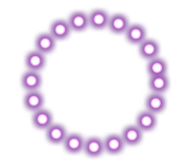 Glowing purple neon dots in a circle frame on transparent background. PNG file. Banner design. Retrowave, synthwave, vaporwave illustration. Party and sales concept.