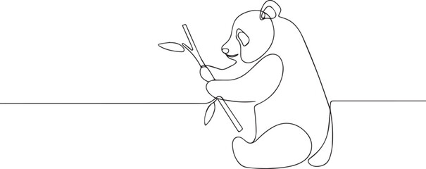 Panda eating bamboo one continuous line art, Vector illustration, One line art, Line art graphic style