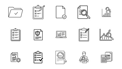 Collection of hand drawn business icons representing data analysis planning and strategy development