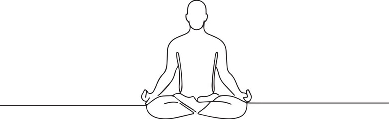 Person meditating one continuous line art, Vector illustration, One line art, Line art graphic style